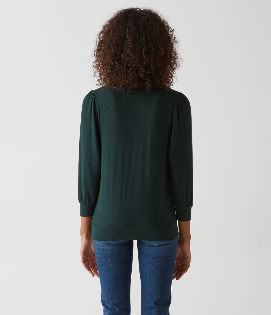 Gabriella V-Neck Top in Balsam Green Back View #BALSAM