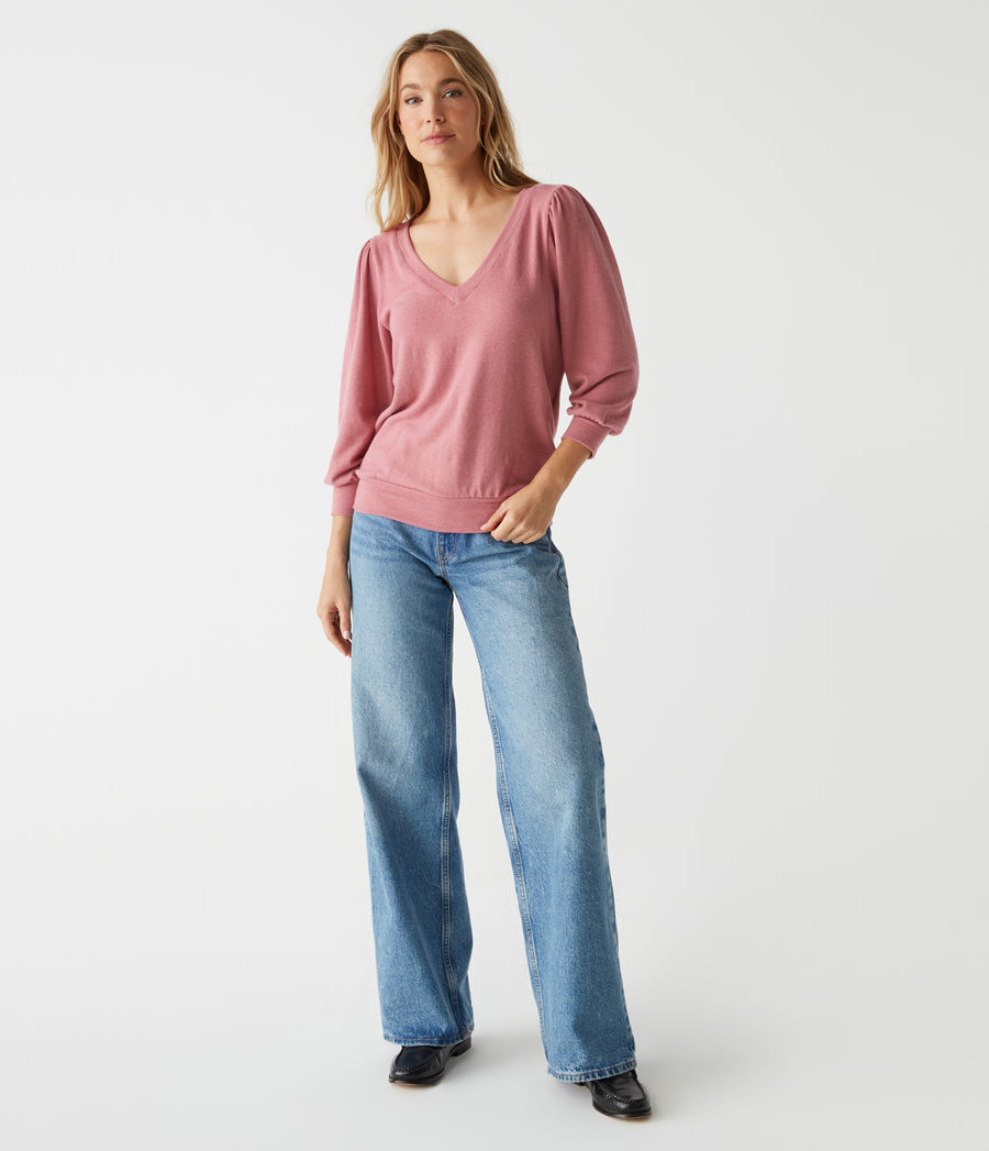 Gabriella V-Neck Top in BERRYWOOD Pink Full Body View #BERRYWOOD
