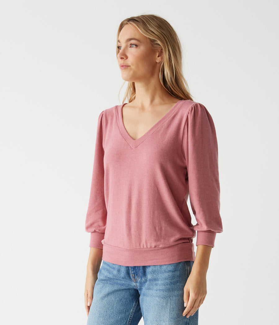 Gabriella V-Neck Top in BERRYWOOD Pink Side View #BERRYWOOD