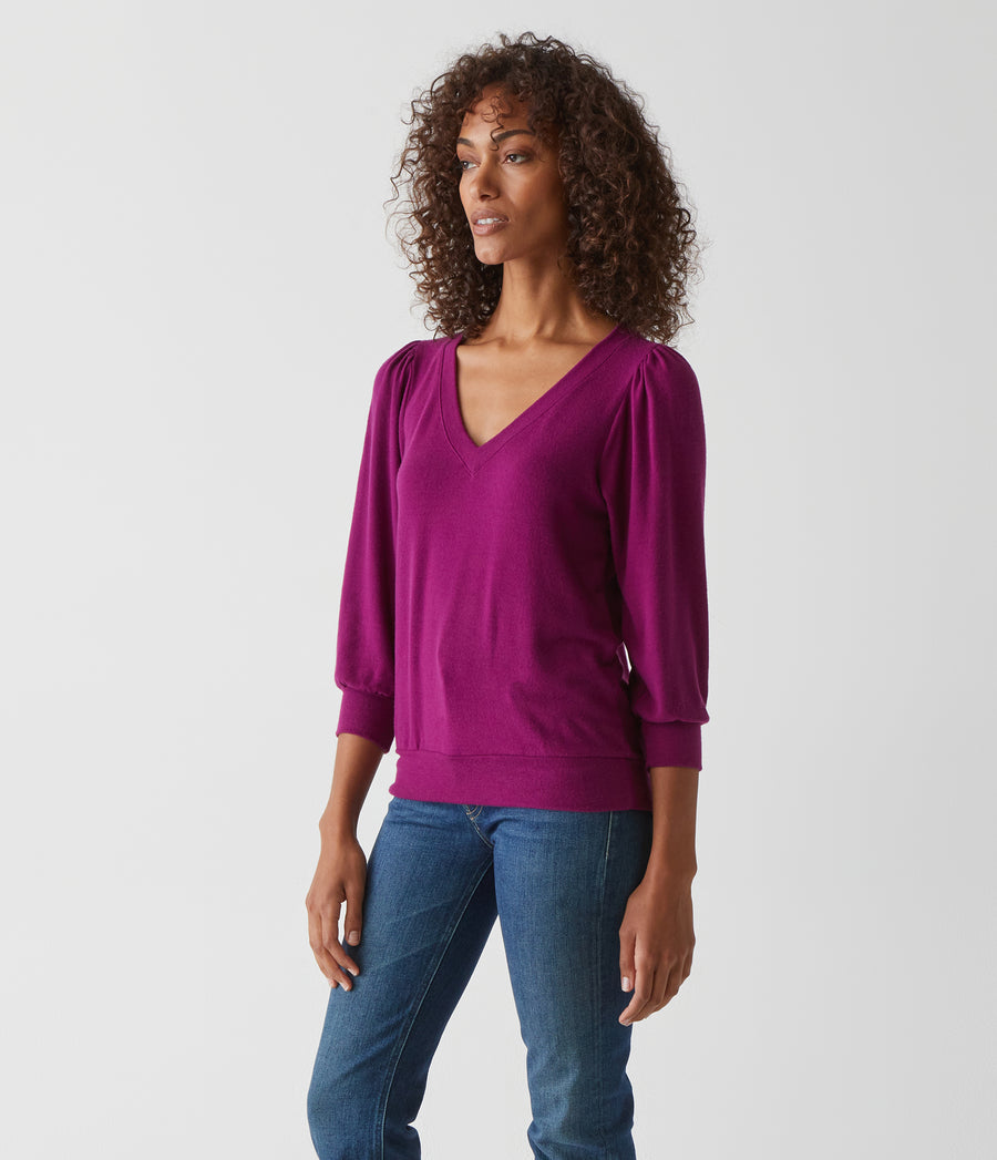 Gabriella V-Neck Top in Berry Purple Side View #BERRY