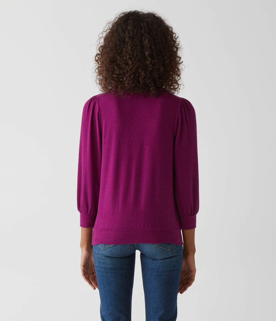 Gabriella V-Neck Top in Berry Purple Back View #BERRY