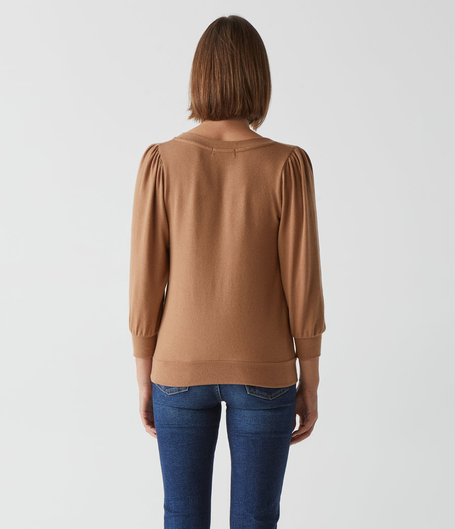 Gabriella V-Neck Top in Camel Brown Back View #CAMEL