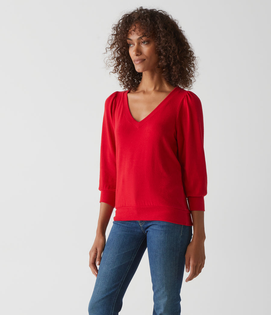 Gabriella V-Neck Top in Cardinal Red Side View #CARDINAL