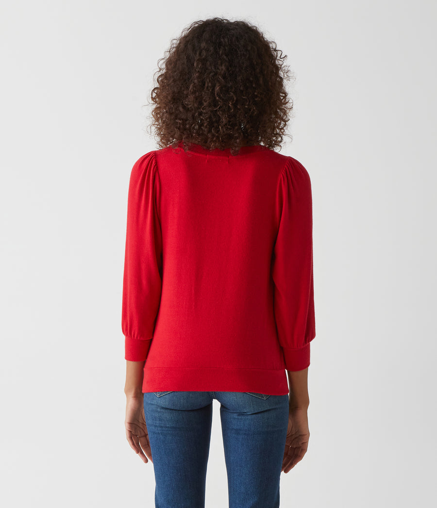Gabriella V-Neck Top in Cardinal Red Back View #CARDINAL