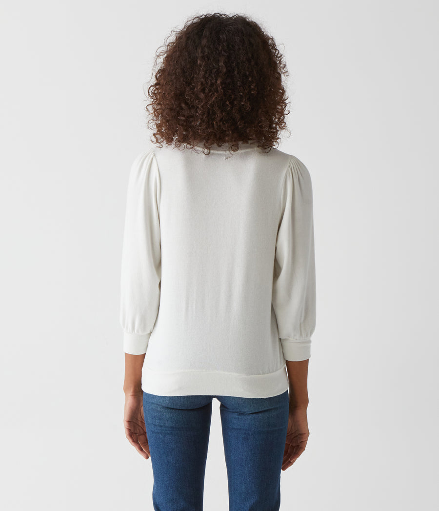 Gabriella V-Neck Top in Chalk White Back View #CHALK