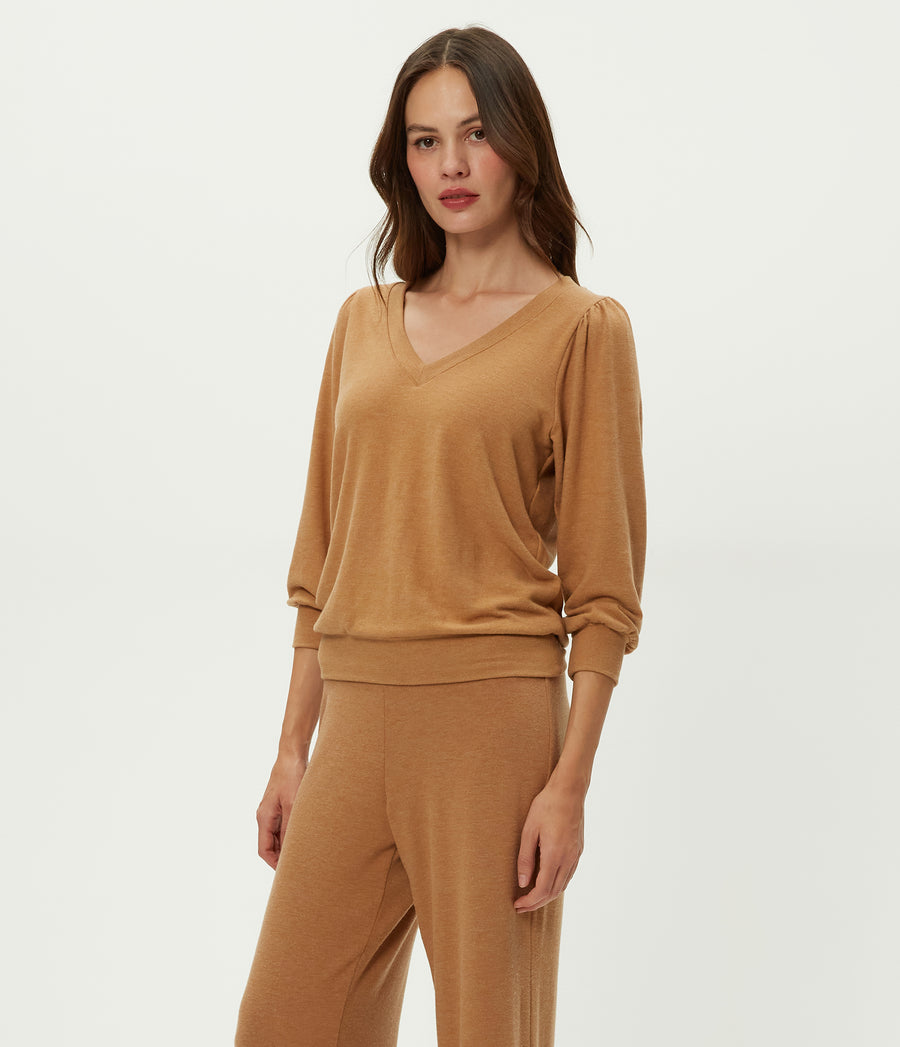 Gabriella V-Neck Top in Cumin Brown Side View #CUMIN