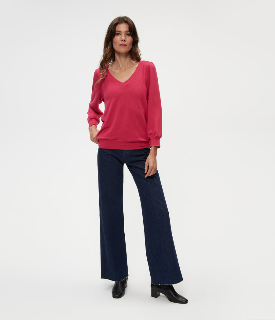 Gabriella V-Neck Top in Dark Voltage Pink Full Body View #DARK VOLTAGE