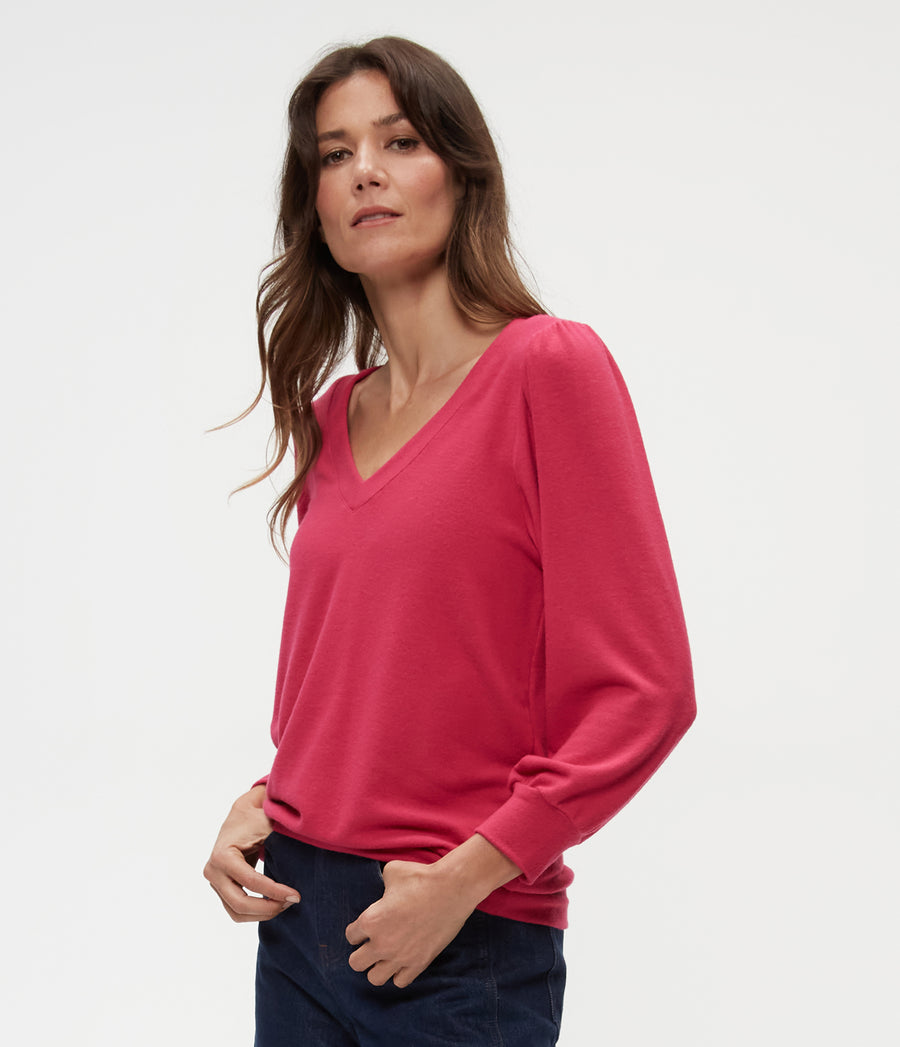 Gabriella V-Neck Top in Dark Voltage Pink Side View #DARK VOLTAGE