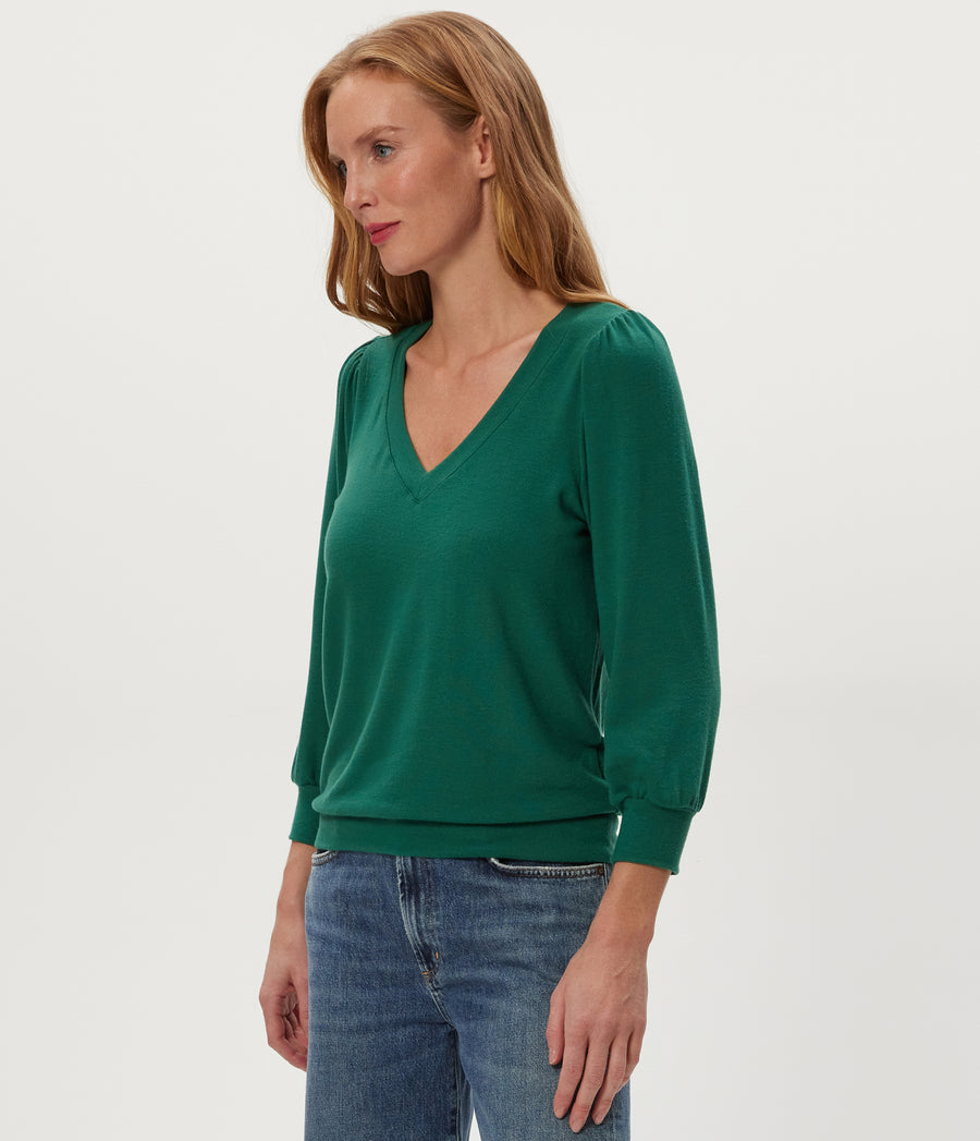 Gabriella V-Neck Top in Emerald GREEN Side View #EMERALD