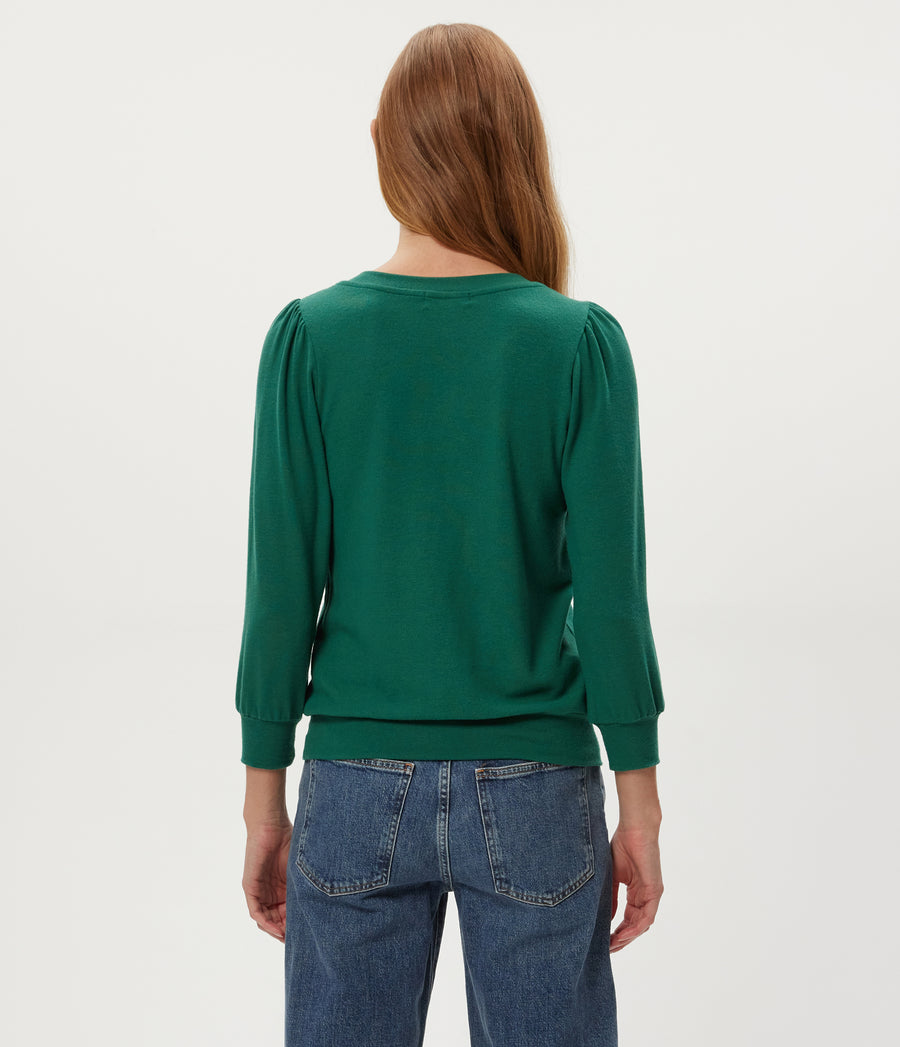 Gabriella V-Neck Top in Emerald GREEN Back View #EMERALD