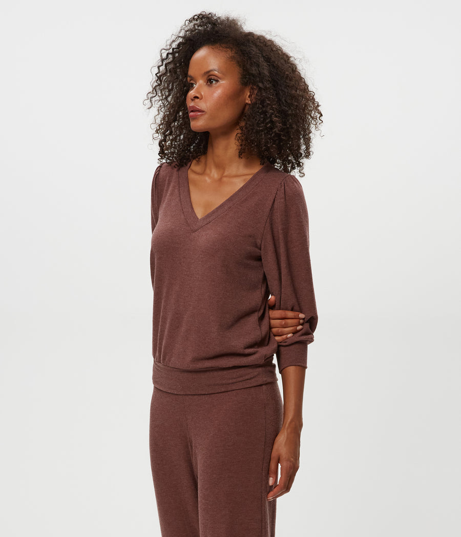 Gabriella V-Neck Top in ESPRESSO Brown Side View #ESPRESSO