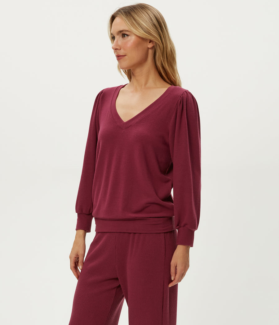 Gabriella V-Neck Top in Garnet Red Side View #GARNET