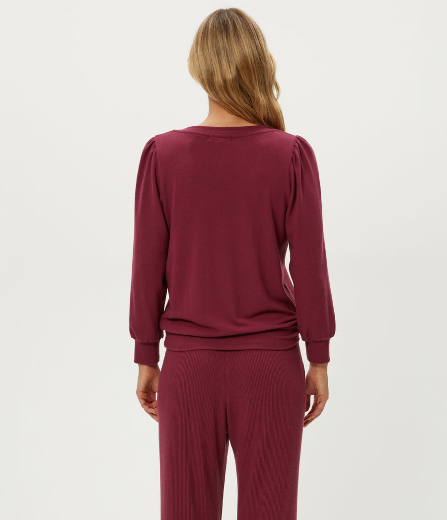 Gabriella V-Neck Top in Garnet Red Back View #GARNET