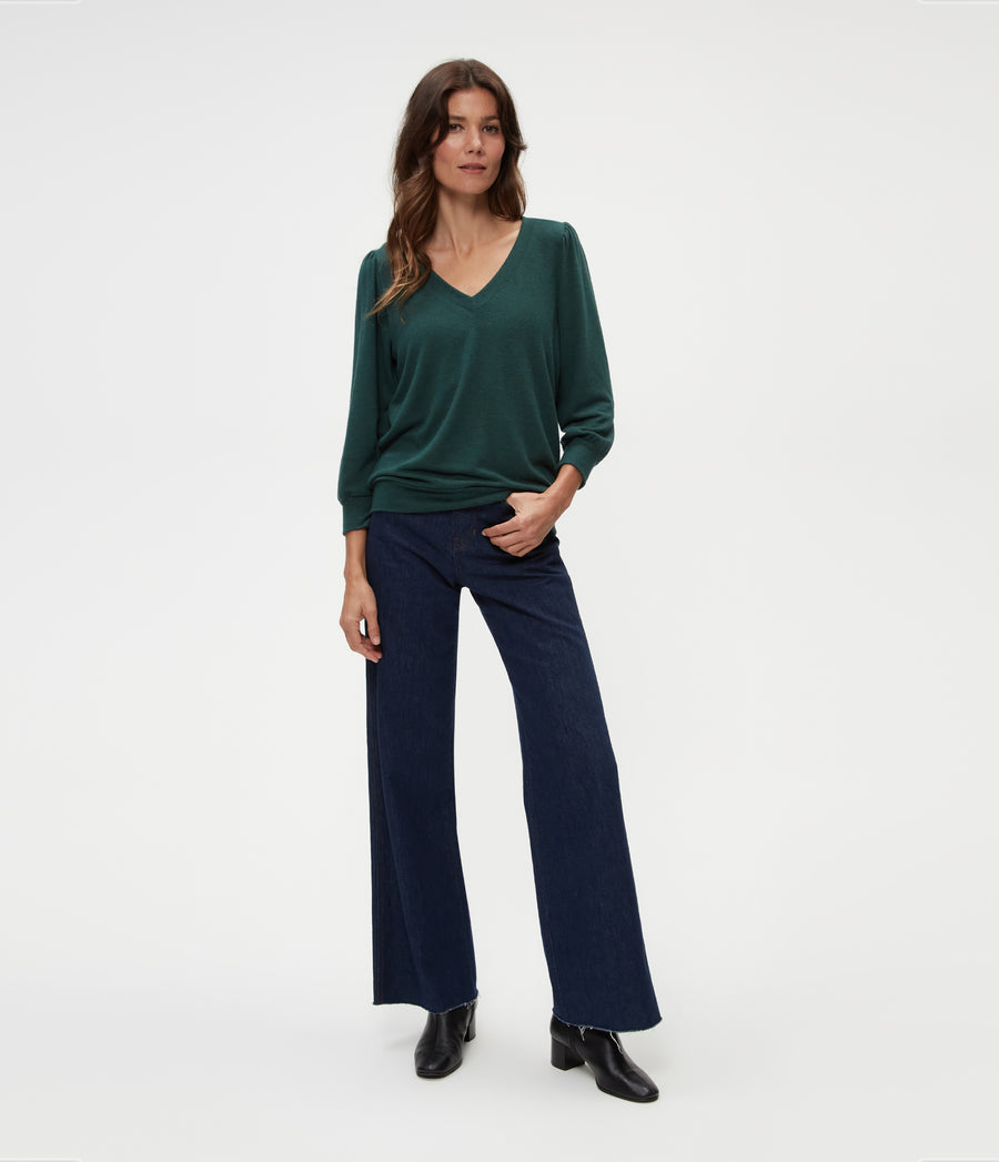 Gabriella V-Neck Top in Ivy Green Full Body View #IVY