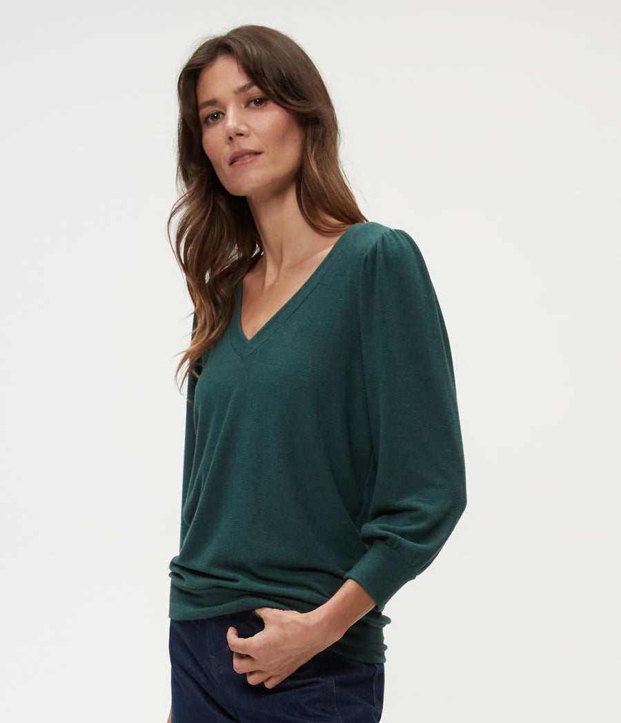 Gabriella V-Neck Top in Ivy Green Side View #IVY