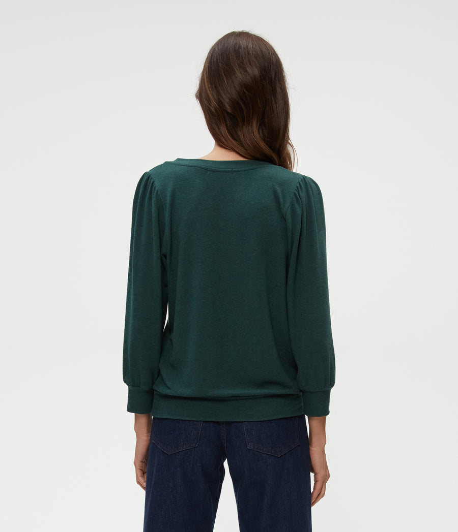 Gabriella V-Neck Top in Ivy Green Back View #IVY