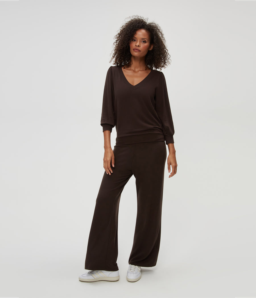 Gabriella V-Neck Top in Java Brown Full Body View #JAVA