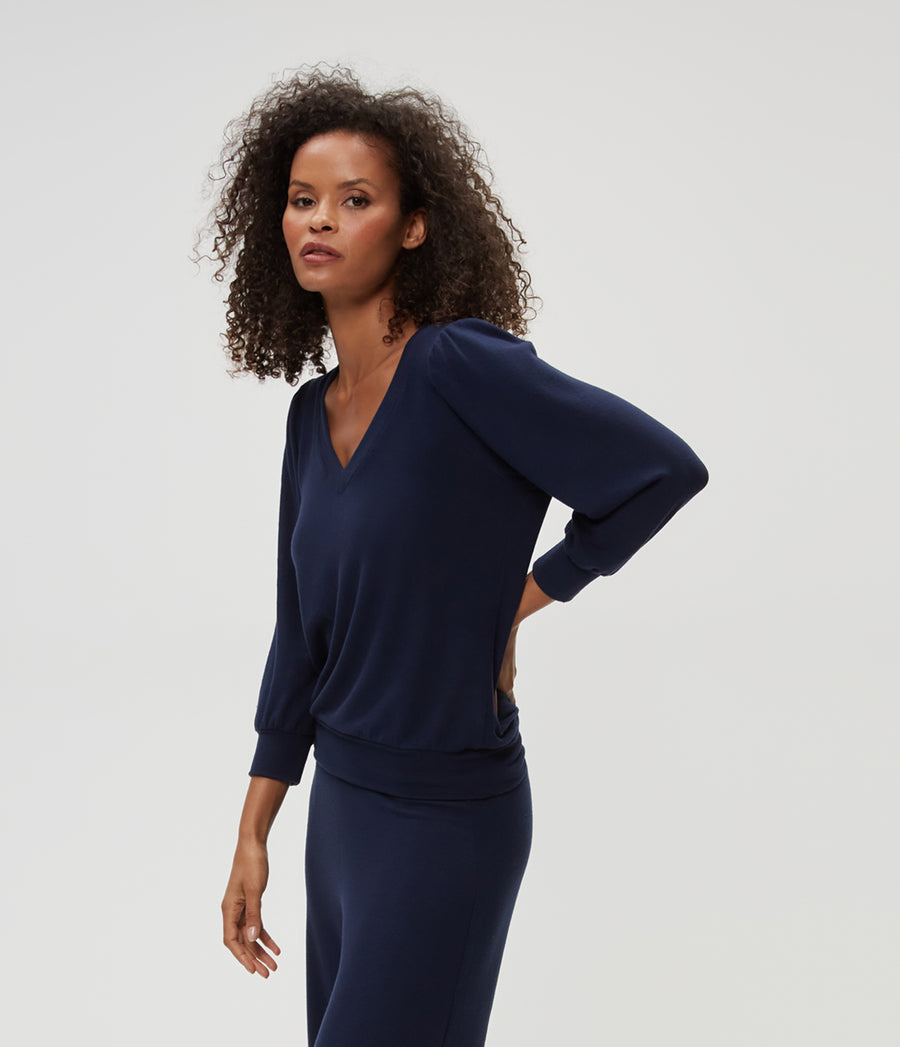 Gabriella V-Neck Top in Nocturnal Blue Side View #NOCTURNAL