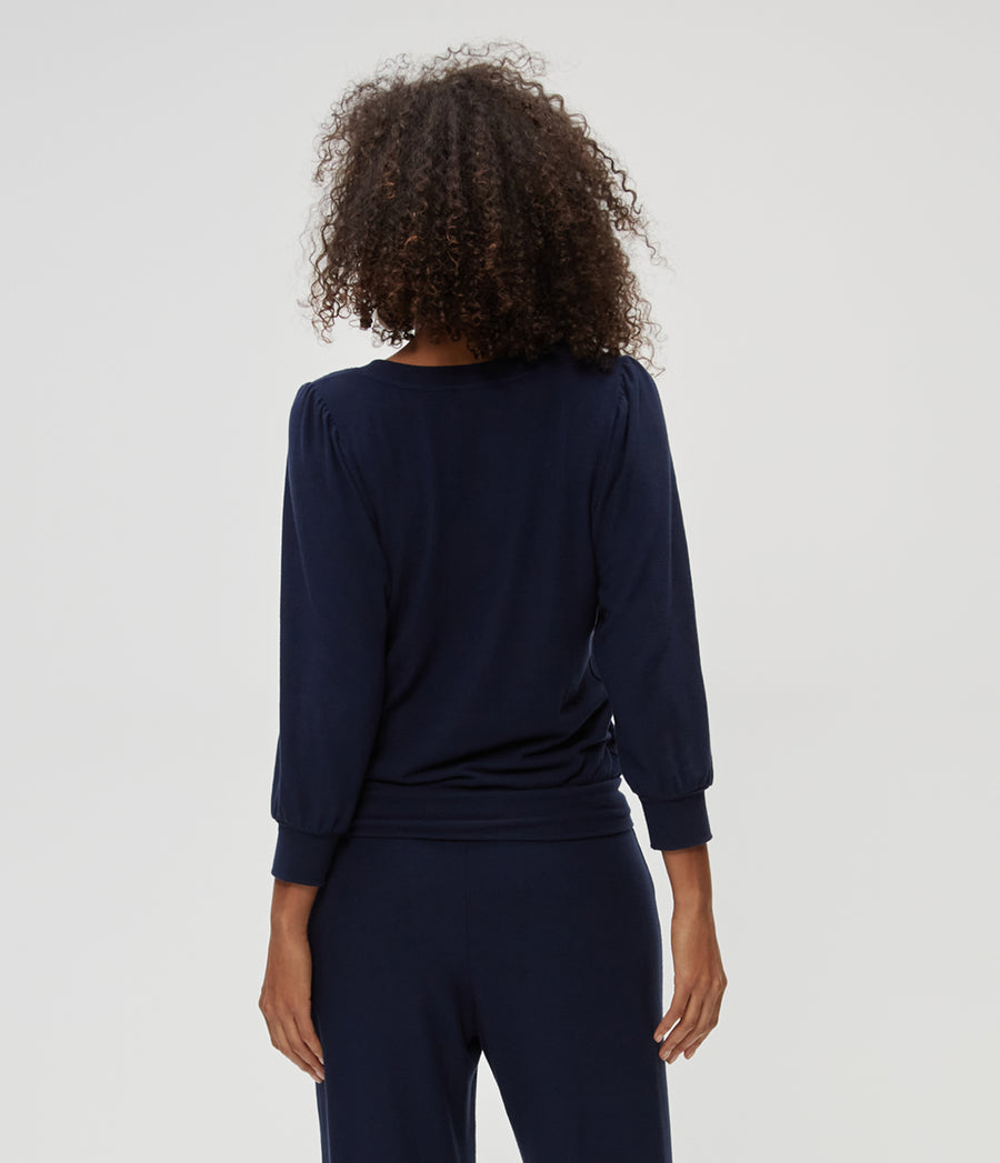 Gabriella V-Neck Top in Nocturnal Blue Back View #NOCTURNAL