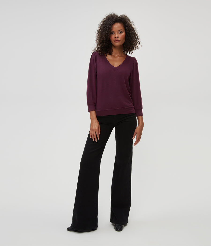 Gabriella V-Neck Top in Plum Purple Full Body View #PLUM