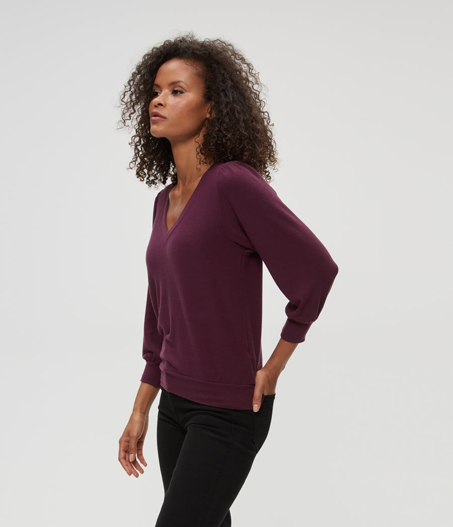 Gabriella V-Neck Top in Plum Purple Side View #PLUM