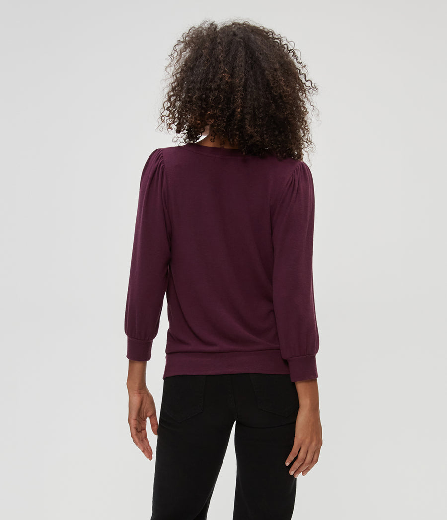 Gabriella V-Neck Top in Plum Purple Back View #PLUM