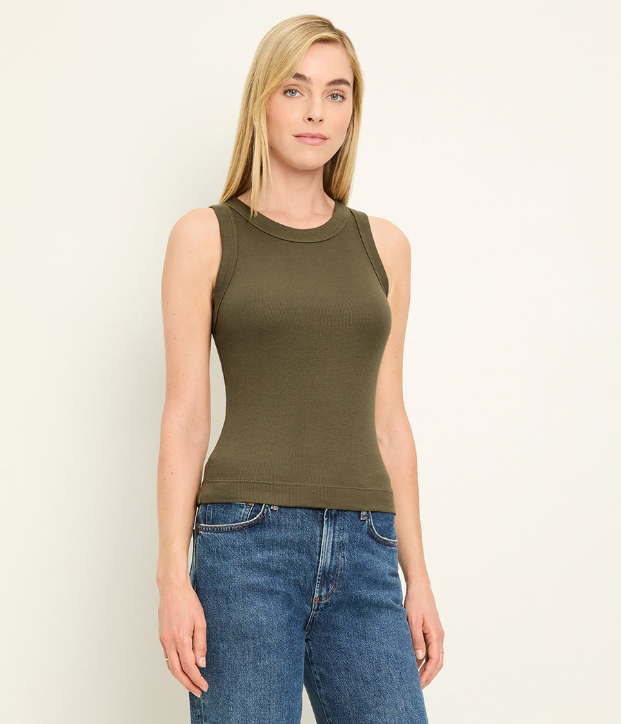 Gina Ribbed Crop Tank in CAPER  Green Side View #CAPER