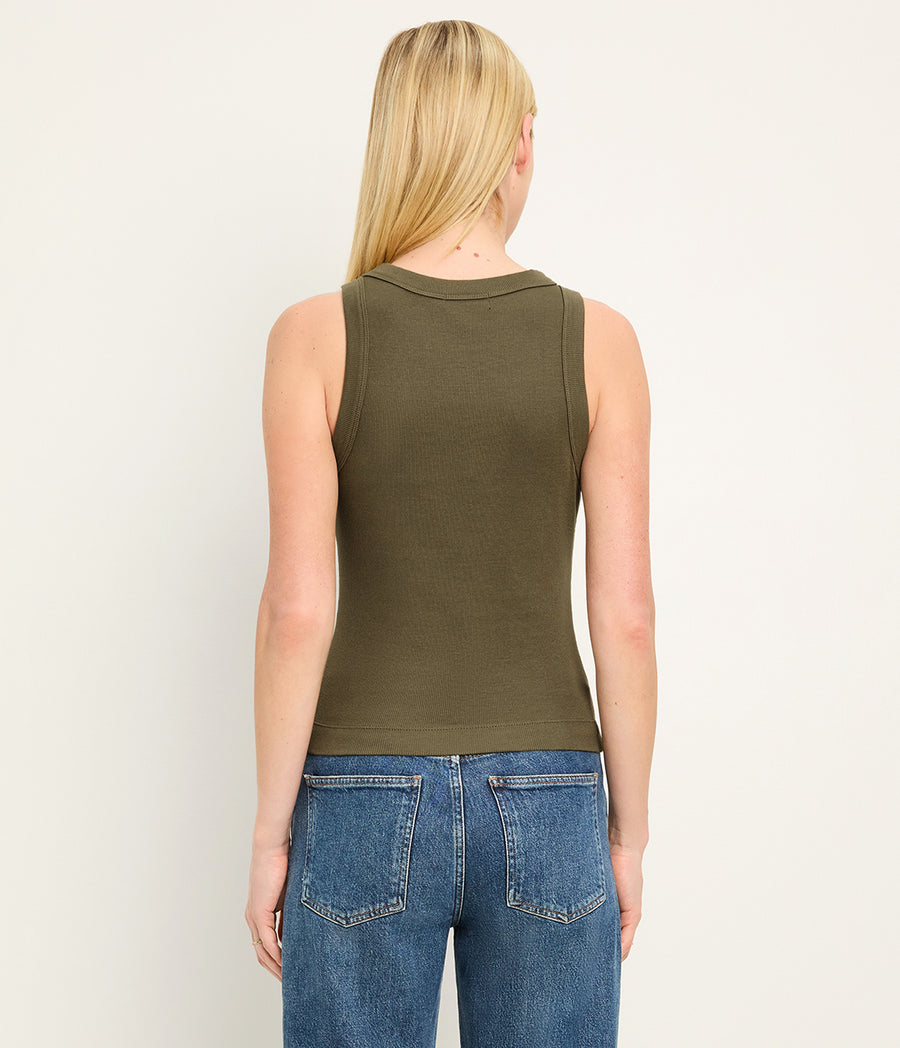 Gina Ribbed Crop Tank in CAPER Green Back View #CAPER