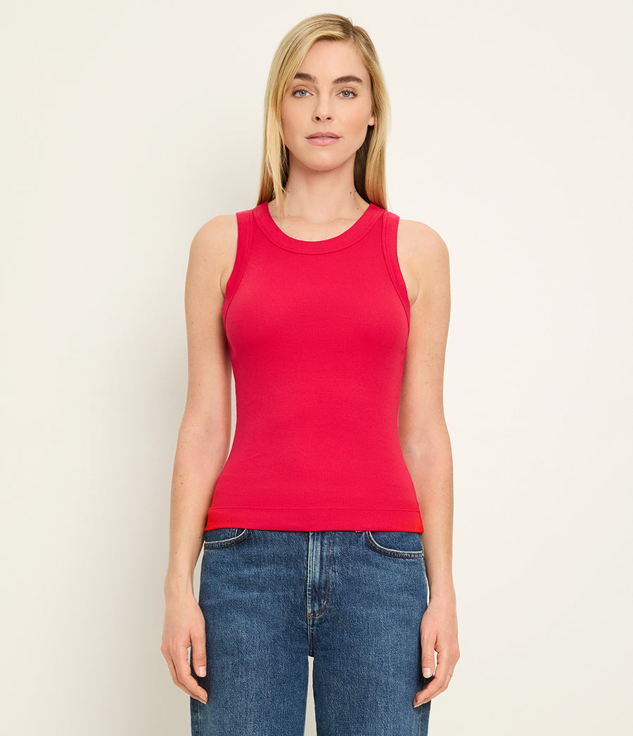 Gina Ribbed Crop Tank in LACQUER RED Full Body View #LACQUER