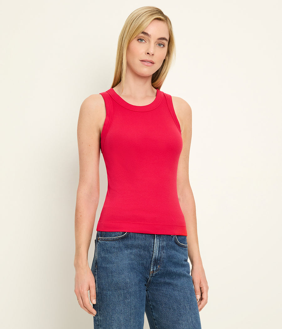 Gina Ribbed Crop Tank in LACQUER RED Side View #LACQUER