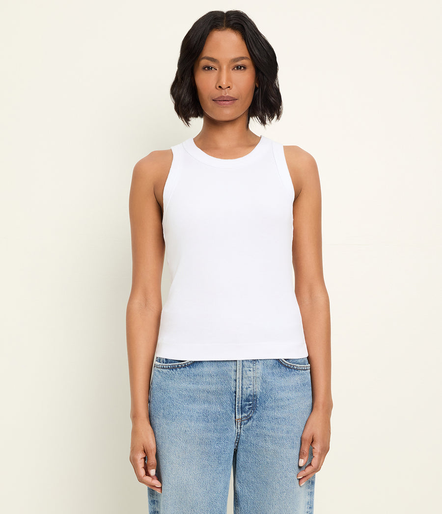 Gina Ribbed Crop Tank in White Full Body View #WHITE