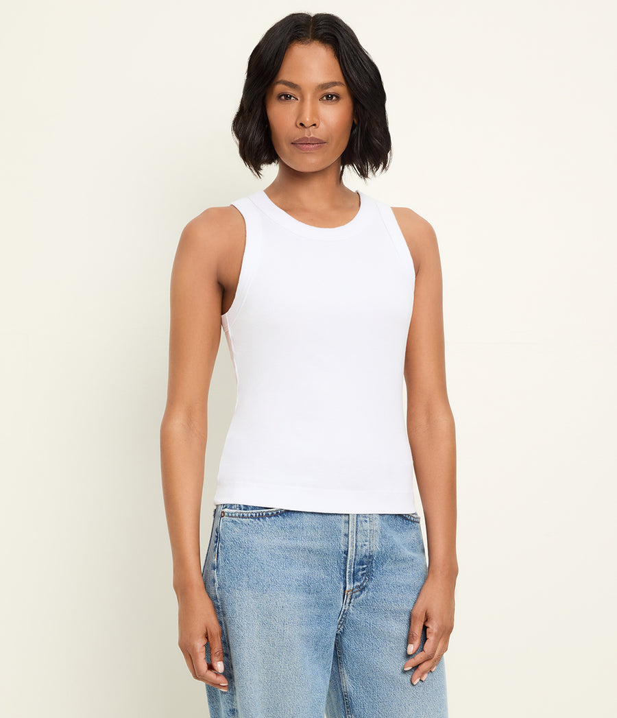 Gina Ribbed Crop Tank in White Full Body View #WHITE