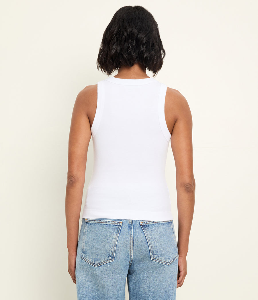 Gina Ribbed Crop Tank in White Back View #WHITE