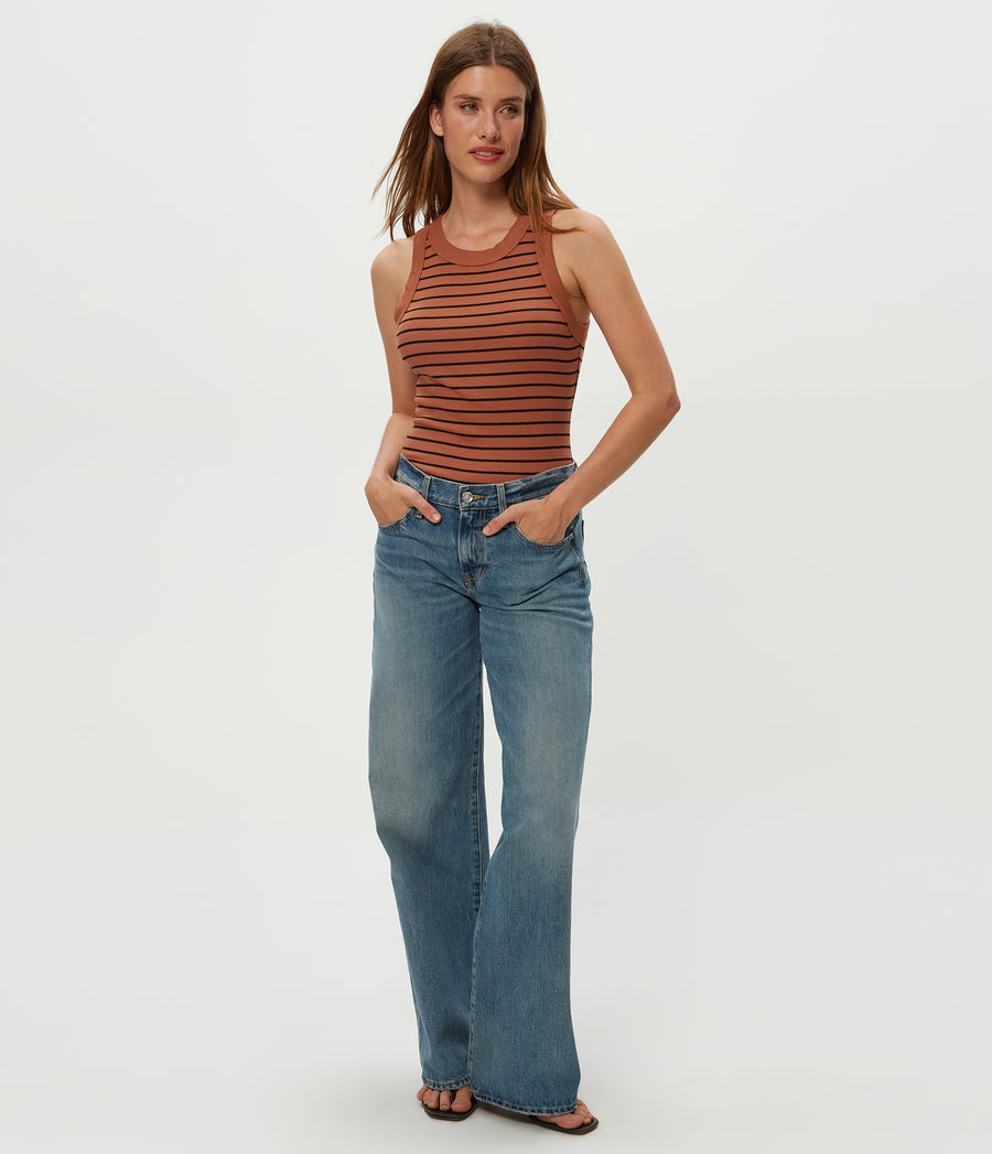 Gina Striped Ribbed Crop Tank in TERRA Orange Striped Black Full Body View #TERRA STRIPE