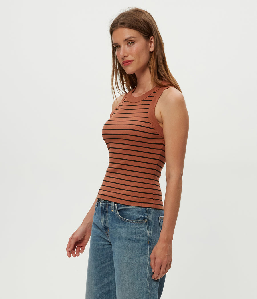 Gina Striped Ribbed Crop Tank in TERRA Orange Striped Black Side View #TERRA STRIPE