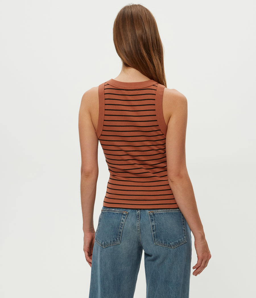 Gina Striped Ribbed Crop Tank in TERRA Orange Striped Black Back View #TERRA STRIPE