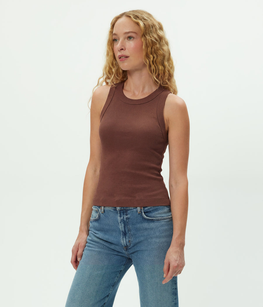 Gina Ribbed Crop Tank in Bark Brown Side View #BARK