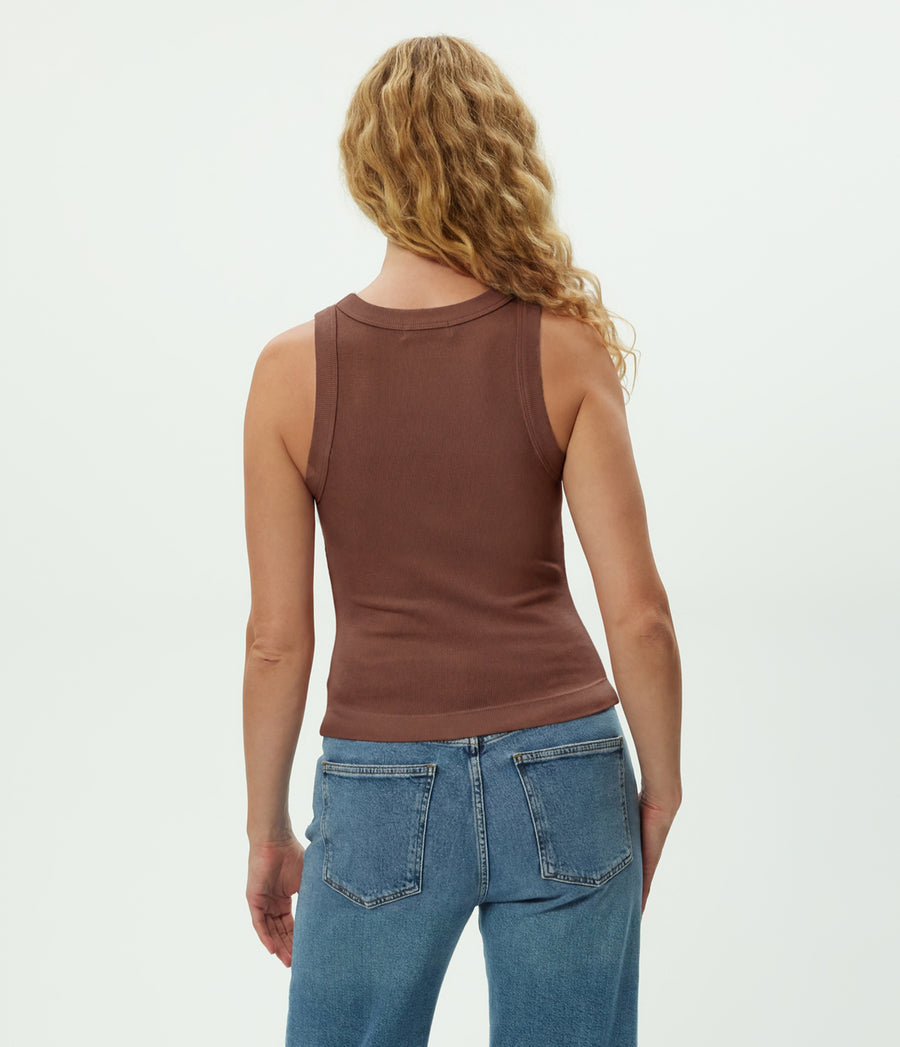 Gina Ribbed Crop Tank in Bark Browm Back View #BARK