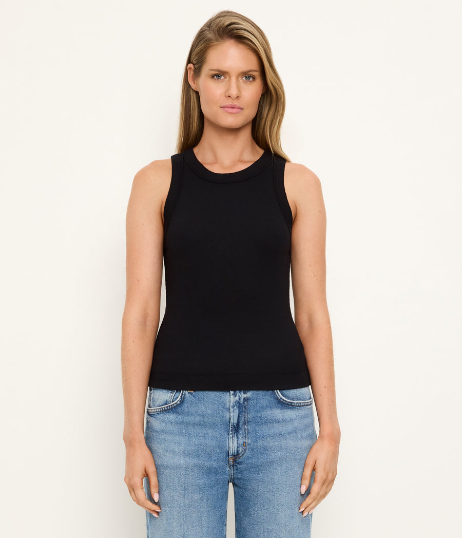 Gina Ribbed Crop Tank in Black Side View #BLACK