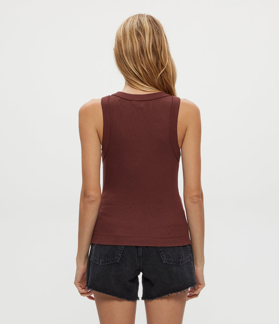Gina Ribbed Crop Tank in ESPRESSO Brown Back View #ESPRESSO