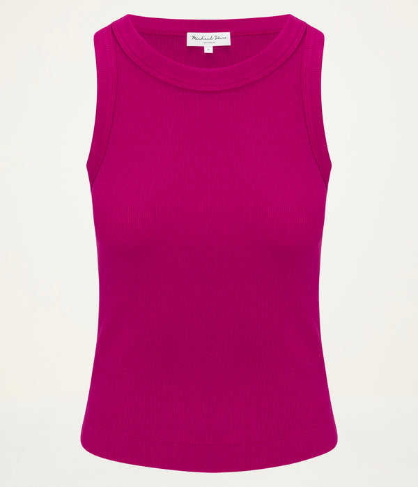Gina Ribbed Crop Tank in FRENCH ROSE RED Close Up View  #FRENCH ROSE