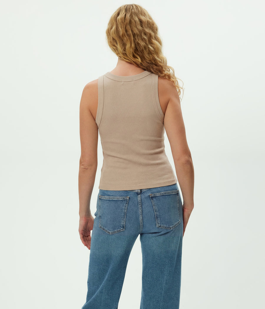 Gina Ribbed Crop Tank in  MACADAMIA Beige Back View #MACADAMIA