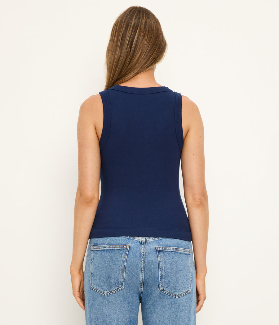 Gina Ribbed Crop Tank in Nocturnal Blue Back View  #NOCTURNAL
