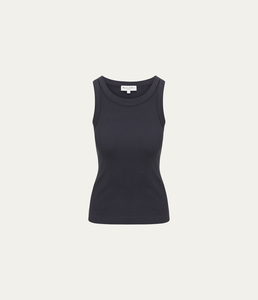 Gina Ribbed Crop Tank in Oxide Grey  Close up View #OXIDE
