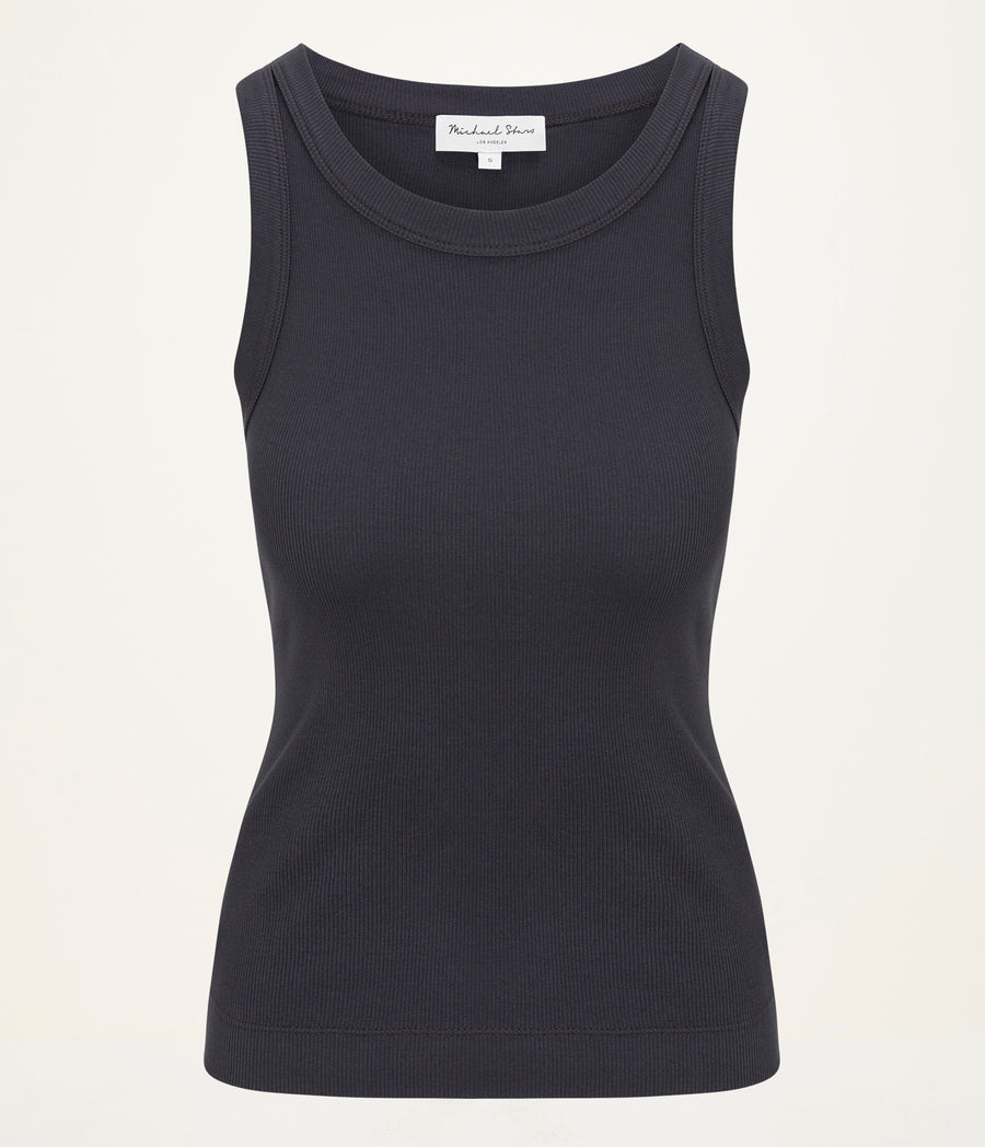 Gina Ribbed Crop Tank in Oxide Grey  Close up View #OXIDE