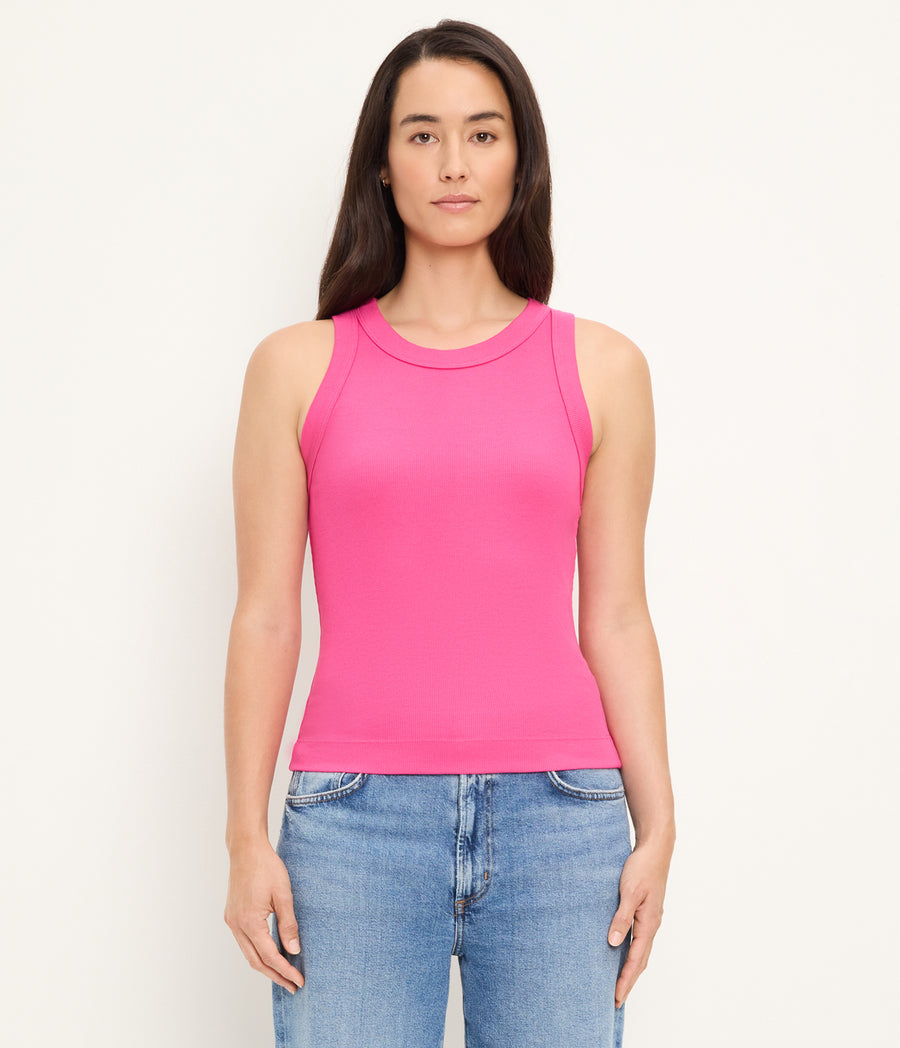 Gina Ribbed Crop Tank in HOT Pink Full Body View #PINK PUNCH