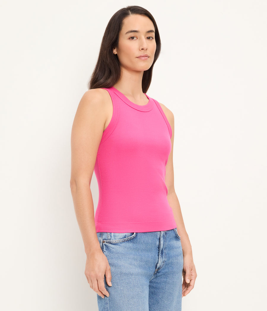 Gina Ribbed Crop Tank in HOT Pink Side View #PINK PUNCH
