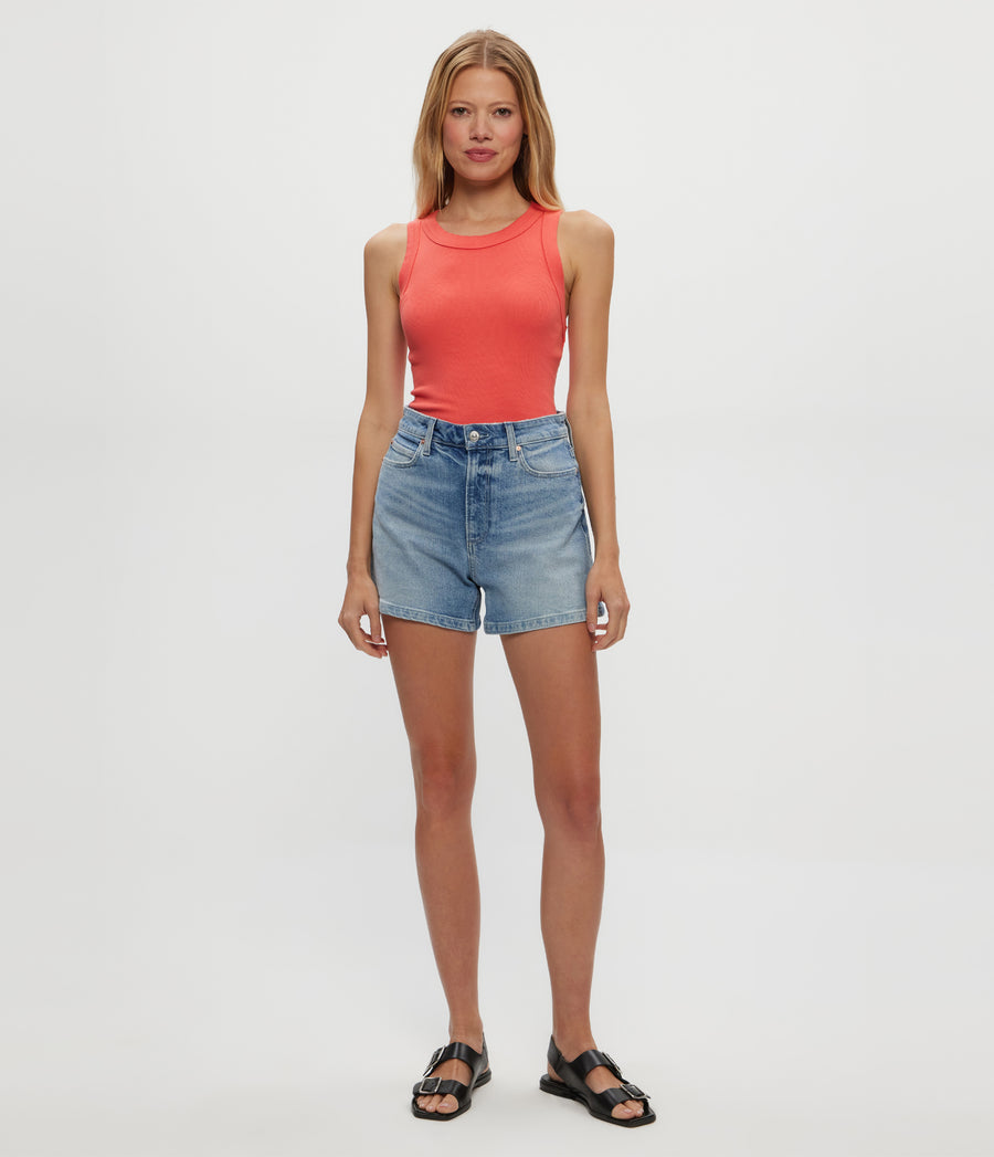 Gina Ribbed Crop Tank in PERSIMMON ORANGE Full Body View #PERSIMMON