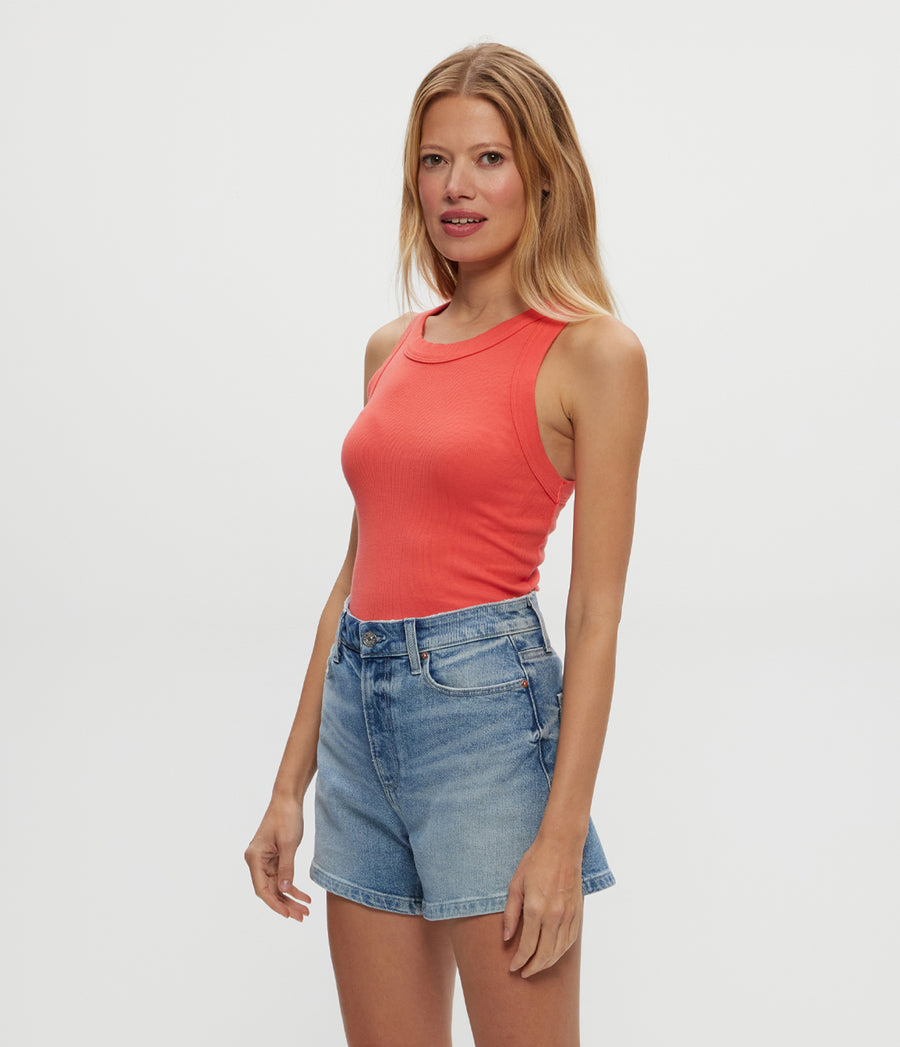 Gina Ribbed Crop Tank in PERSIMMON ORANGE Side View #PERSIMMON