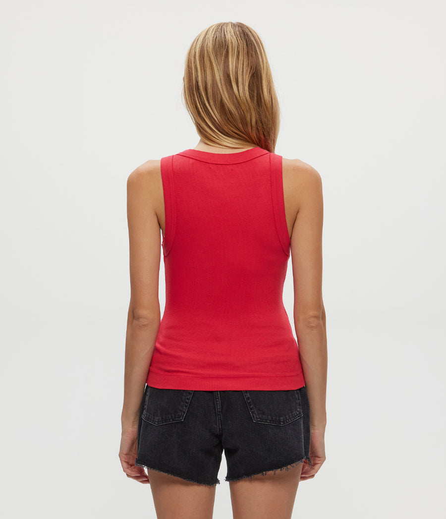 Gina Ribbed Crop Tank in Rumba Red Back View #RUMBA